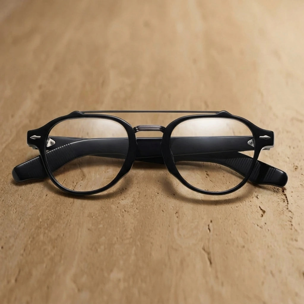 Aror Unisex Full Rim Elliptic Alloy Acetate Eyeglasses 68RX — view 1 | Aror at FuzWeb