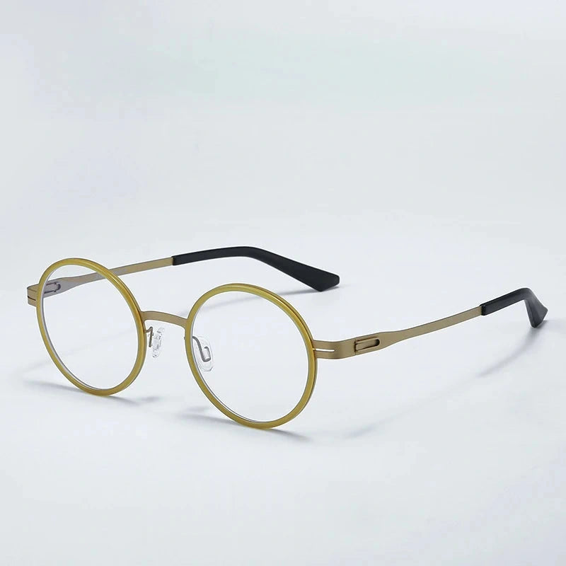 Aror Women's Full Rim Round Titanium Acetate Eyeglasses 8031 — C2 Custard — view 2 | Aror at FuzWeb