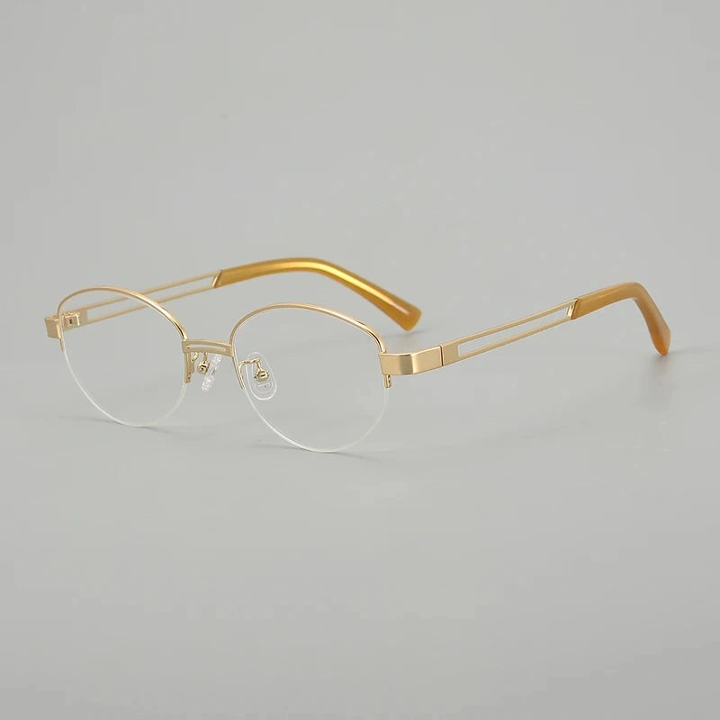 Aror Men's Semi Rim Square Titanium Eyeglasses A136 — Gold — view 1 | Aror at FuzWeb