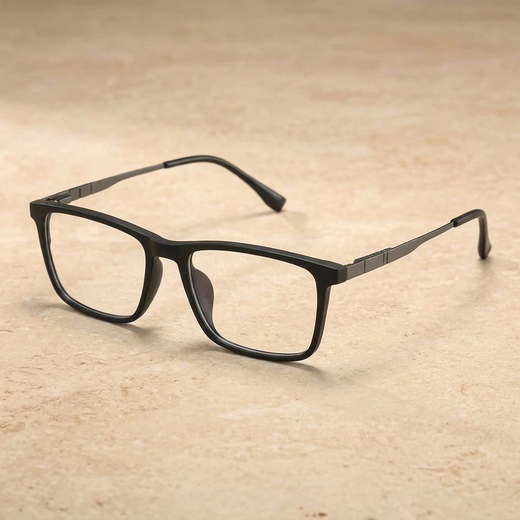 Aror Men's Full Rim Square TR90 Titanium Eyeglasses A61010 — Black — view 1 | Aror at FuzWeb