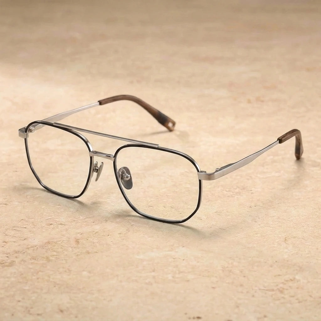 Aror Men's Full Rim Aviator Pure Titanium Eyeglasses DLX7518 — black — view 1 | Aror at FuzWeb