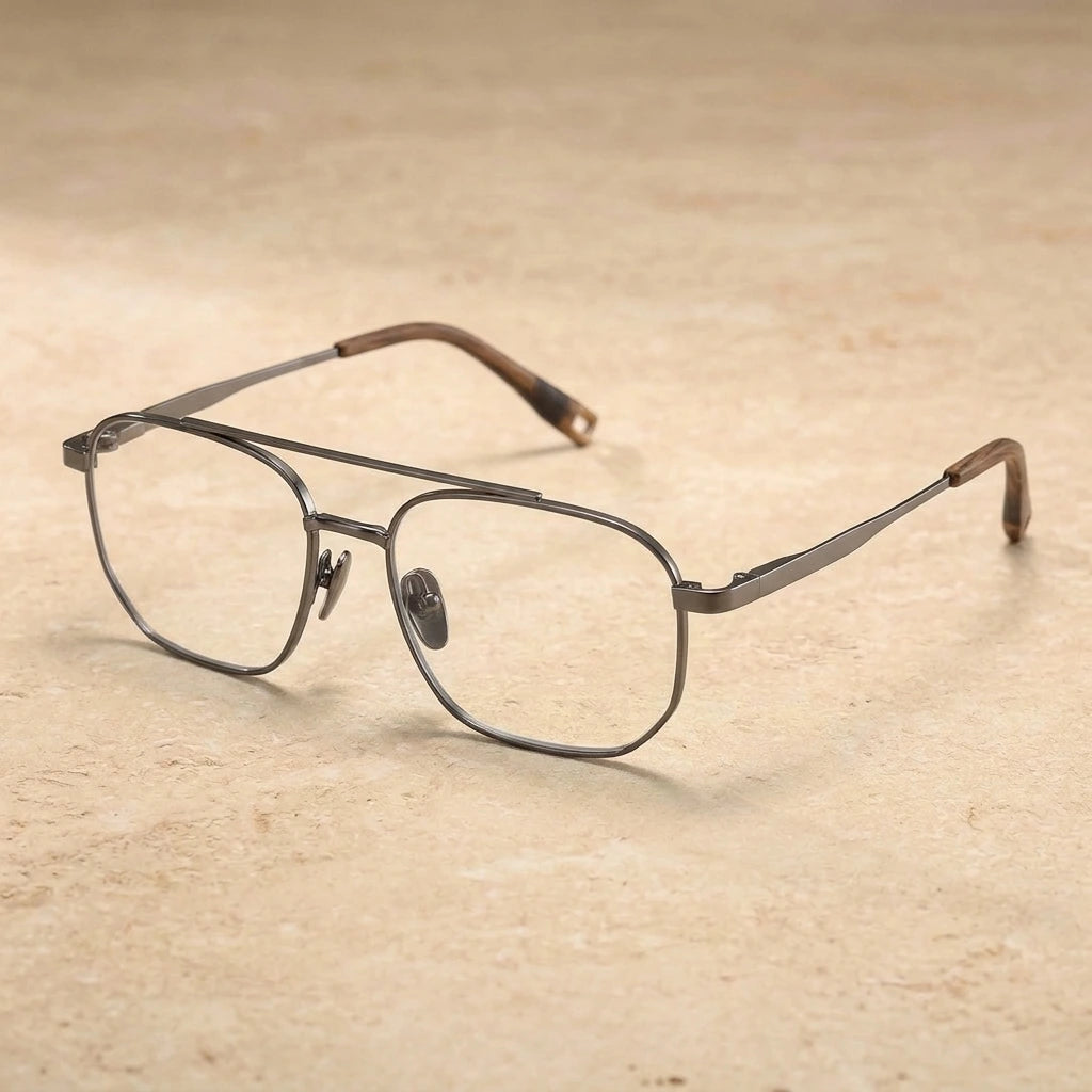 Aror Men's Full Rim Aviator Pure Titanium Eyeglasses DLX7518 — GRAY — view 2 | Aror at FuzWeb