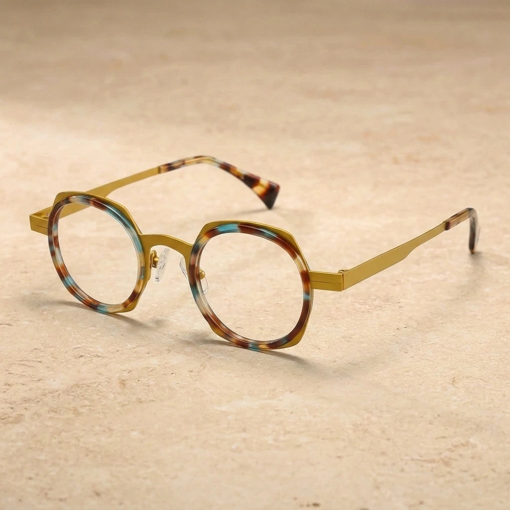 Aror Unisex Full Rim Round Stainless Steel Acetate Eyeglasses PES524 — view 2 | Aror at FuzWeb