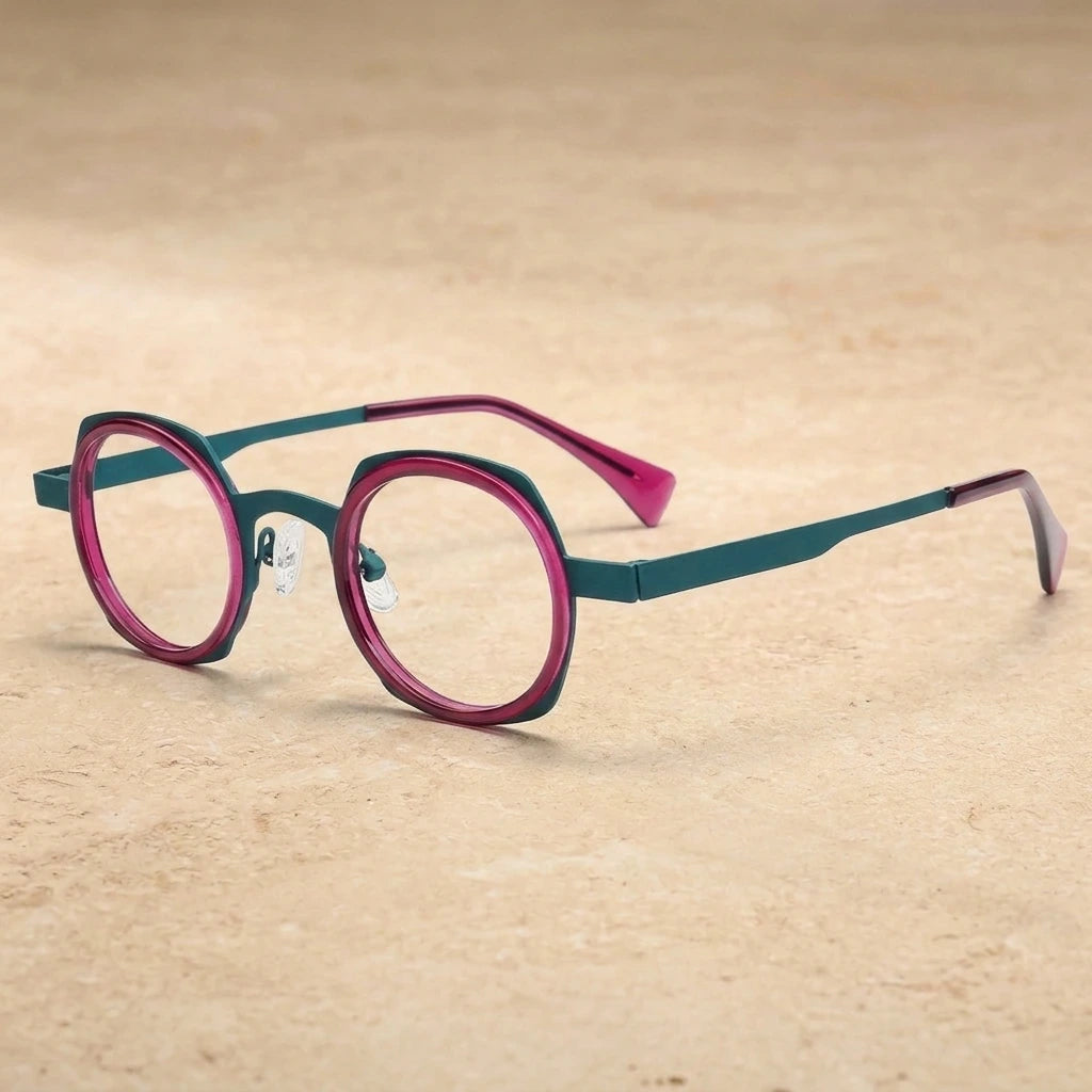 Aror Unisex Full Rim Round Stainless Steel Acetate Eyeglasses PES524 — view 1 | Aror at FuzWeb