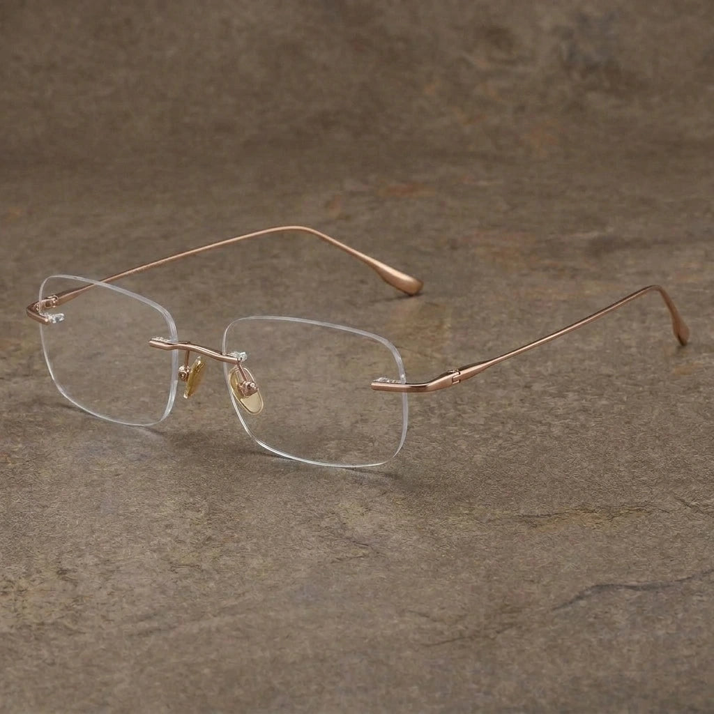 Bclear Men's Rimless Square Pure Titanium Eyeglasses 1135-63 — C51 — view 2 | Bclear at FuzWeb