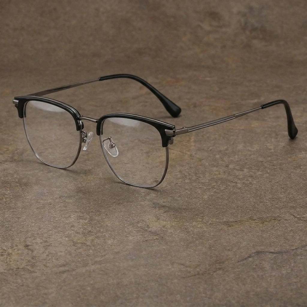 Bclear Unisex Semi-Rim Cat Eye TR90 Titanium Eyeglasses 1599 — Black gray — view 1 | Bclear at FuzWeb