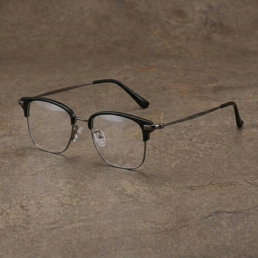 Bclear Unisex Semi-Rim Round TR90 Titanium Eyeglasses 1665 — C1 — view 1 | Bclear at FuzWeb