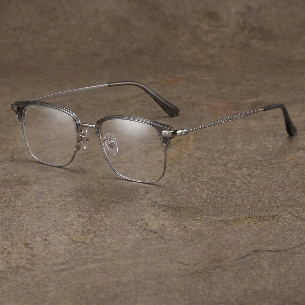 Bclear Unisex Semi-Rim Round TR90 Titanium Eyeglasses 1665 — C2 — view 2 | Bclear at FuzWeb