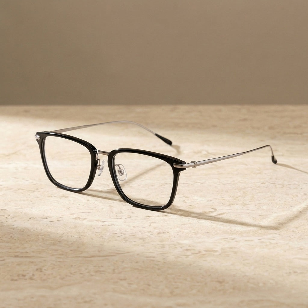 Unisex Full Rim Titanium Acetate Frame Eyeglasses 6649 - Black — view 1 | Bclear at FuzWeb