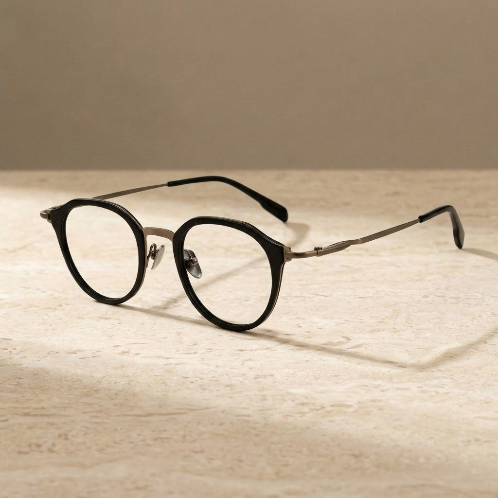 Bclear Unisex Full Rim Round Titanium Eyeglasses BSF-M80910S - Black bronze — view 2 | Bclear at FuzWeb