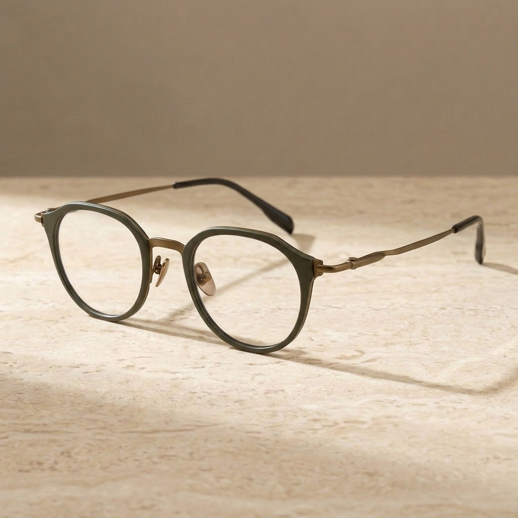 Bclear Unisex Full Rim Round Titanium Eyeglasses BSF-M80910S - Dark green — view 1 | Bclear at FuzWeb
