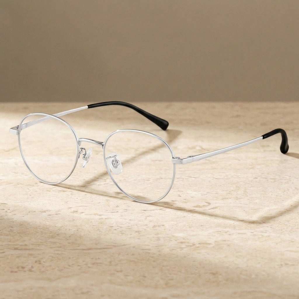 Bclear Unisex Full Rim Round Titanium Eyeglasses Lb5341 - Silver — view 1 | Bclear at FuzWeb