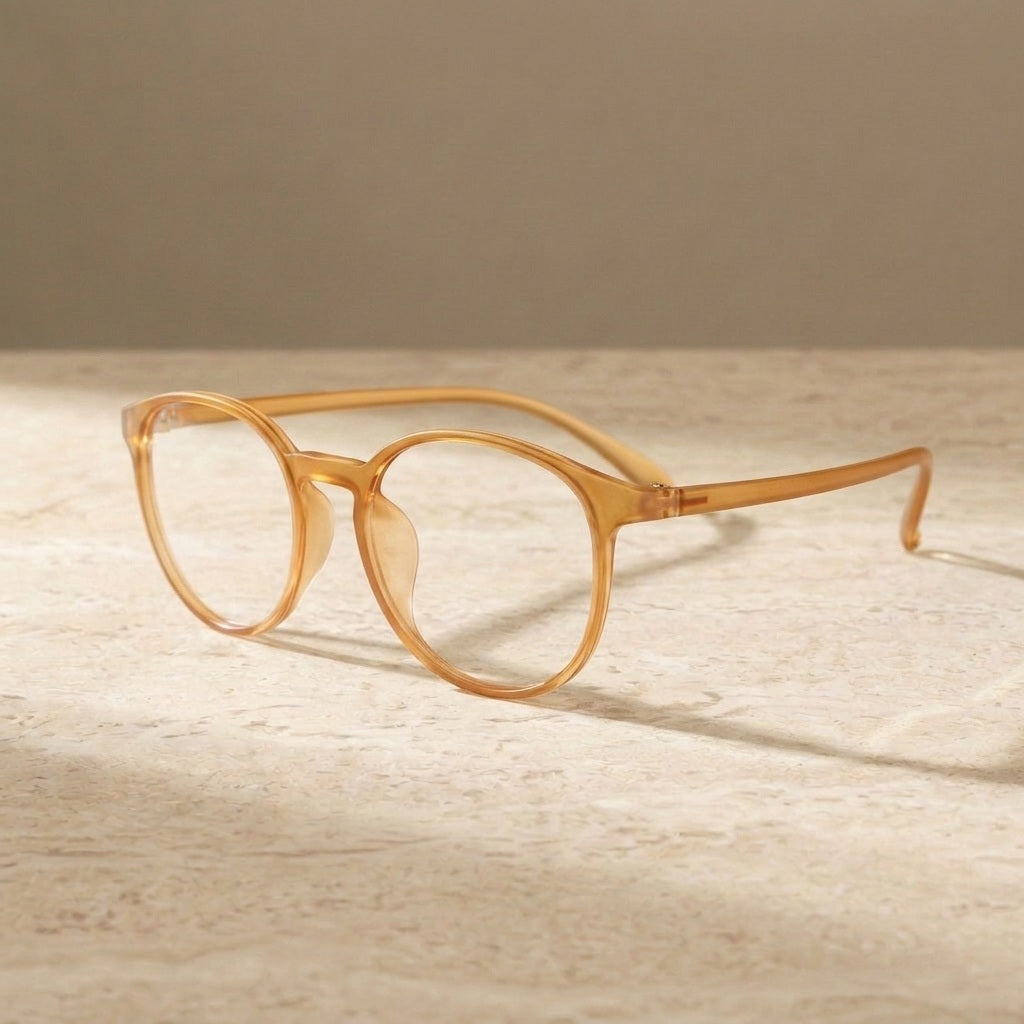 Unisex Full Rim Round TR-90 Titanium Frame Eyeglasses My7003 - Light brown — view 8 | Bclear at FuzWeb