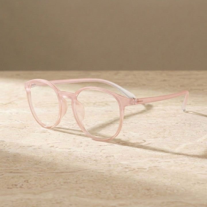 Unisex Full Rim Round TR-90 Titanium Frame Eyeglasses My7003 - Light pink — view 6 | Bclear at FuzWeb