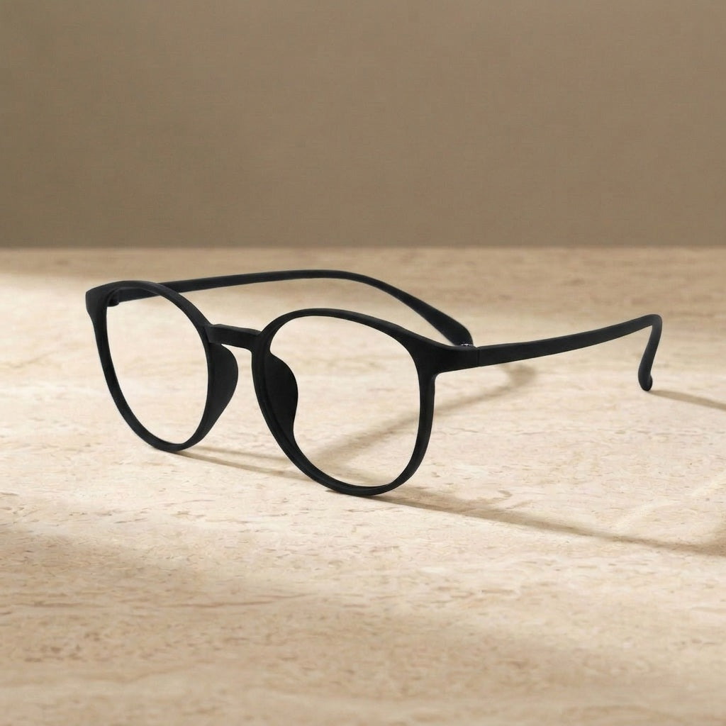 Unisex Full Rim Round TR-90 Titanium Frame Eyeglasses My7003 - Matte black — view 3 | Bclear at FuzWeb