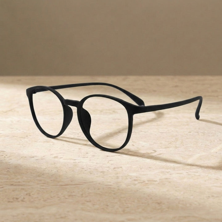 Unisex Full Rim Round TR-90 Titanium Frame Eyeglasses My7003 - Matte black — view 3 | Bclear at FuzWeb