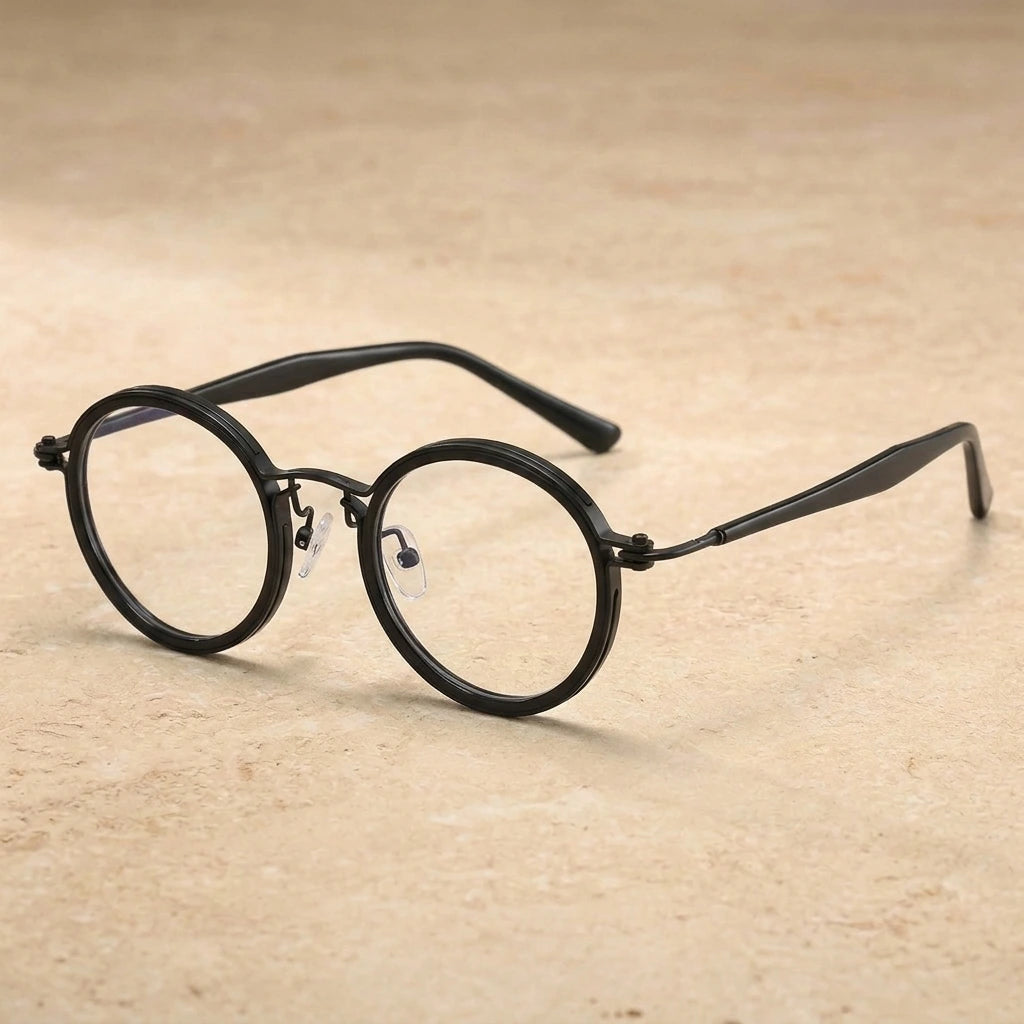 Blackmask Unisex Full Rim Round Titanium Acetate Eyeglasses BM-5862 — Black — view 2 | Blackmask at FuzWeb