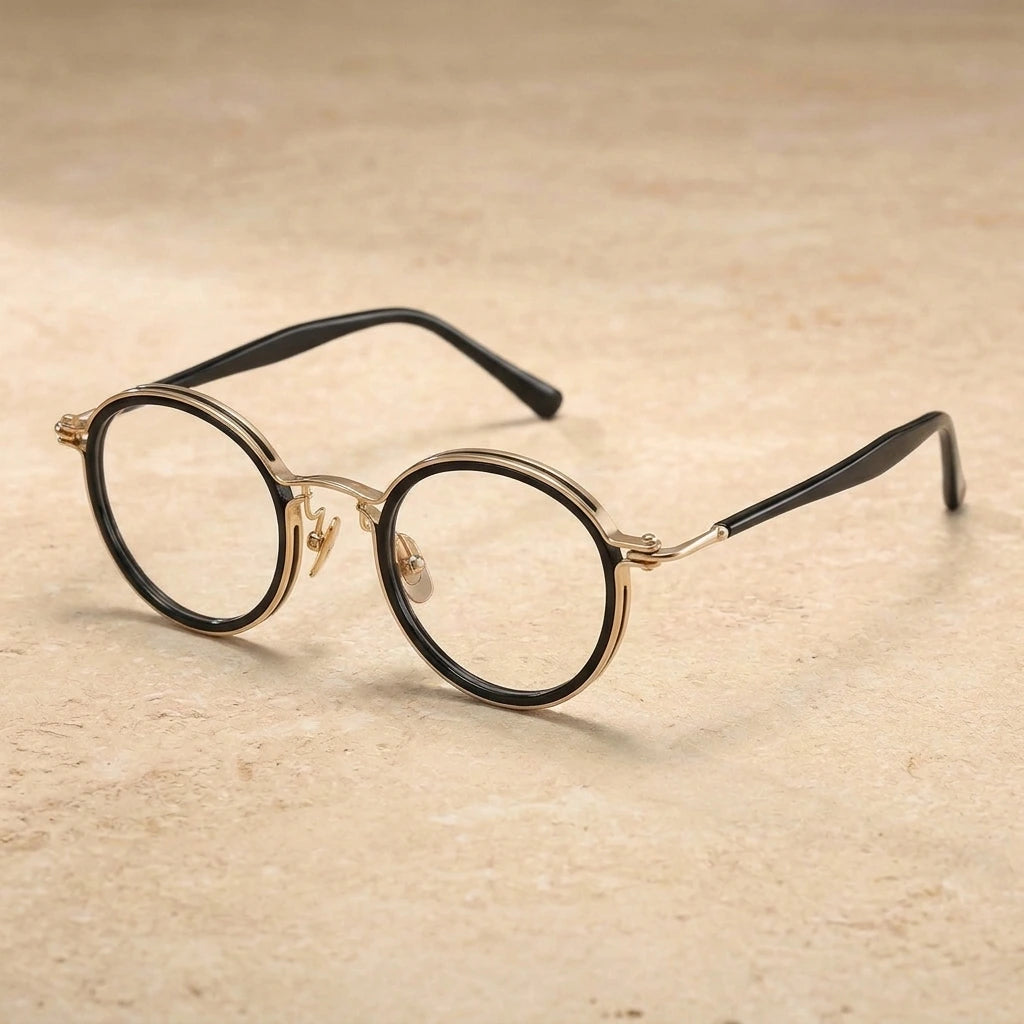 Blackmask Unisex Full Rim Round Titanium Acetate Eyeglasses BM-5862 — Black-Gold — view 1 | Blackmask at FuzWeb