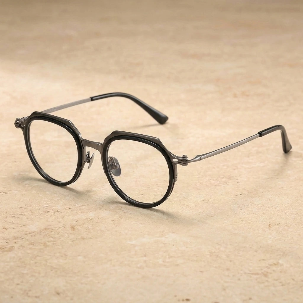 Blackmask Unisex Full Rim Round Titanium Acetate Eyeglasses BM-A5872 — Black-Gray — view 1 | Blackmask at FuzWeb