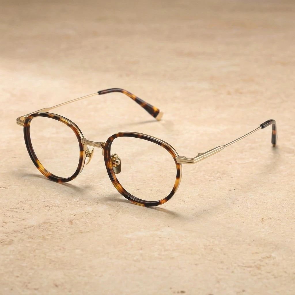 Blackmask Unisex Full Rim Round Titanium Acetate Eyeglasses BM-KJ20 — Tortoise-Gold — view 2 | Blackmask at FuzWeb