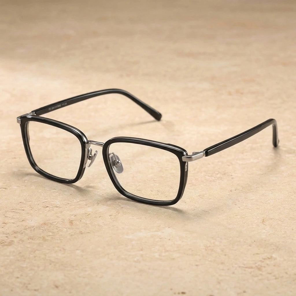 Blackmask Unisex Full Rim Square Titanium Acetate Eyeglasses BM-M171 — Black-Silver — view 2 | Blackmask at FuzWeb