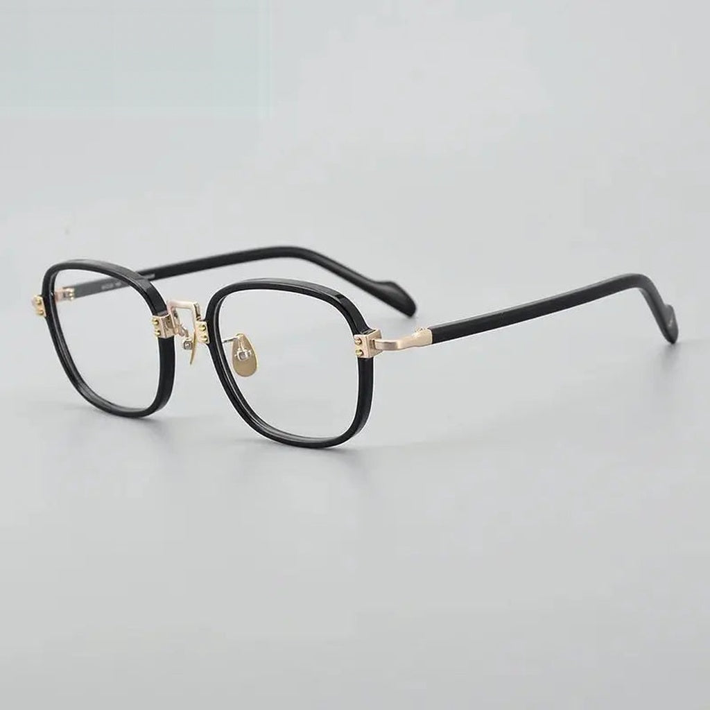 Chashma Unisex Full Rim Square Acetate Titanium Eyeglasses 190038 - Black-Gold — view 1 | Chashma at FuzWeb