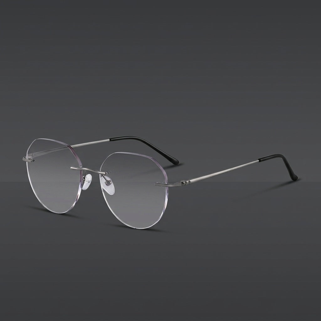 Chashma Unisex Rimless Oval Titanium Eyeglasses 3306-7090 — view 1 | Chashma at FuzWeb