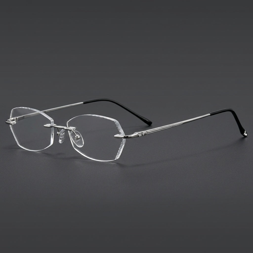 Chashma Unisex Rimless Diamond Cut Titanium Frame Custom Lens Eyeglasses 3306 — view 2 | Chashma at FuzWeb
