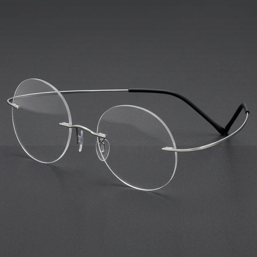 Chashma Unisex Rimless Round 2g Titanium Eyeglasses 6074 Customizable Lens Shape — view 1 | Chashma at FuzWeb