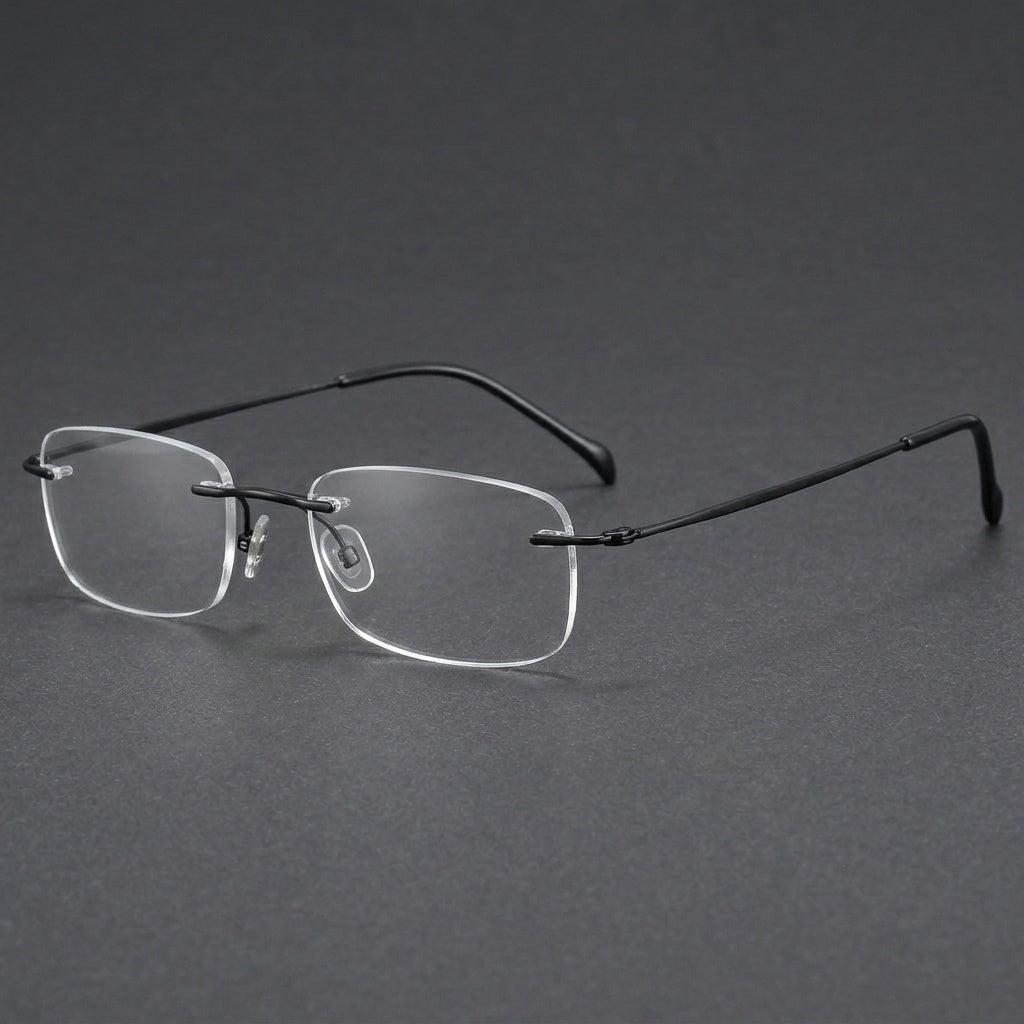 Chashma Unisex Rimless Square Titanium Eyeglasses 816006 - Black — view 2 | Chashma at FuzWeb