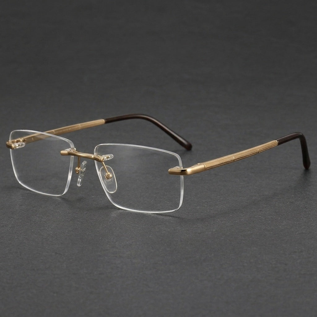 Chashma Unisex Rimless Square Titanium Spring Hinge Eyeglasses 816069 - Gold — view 3 | Chashma at FuzWeb