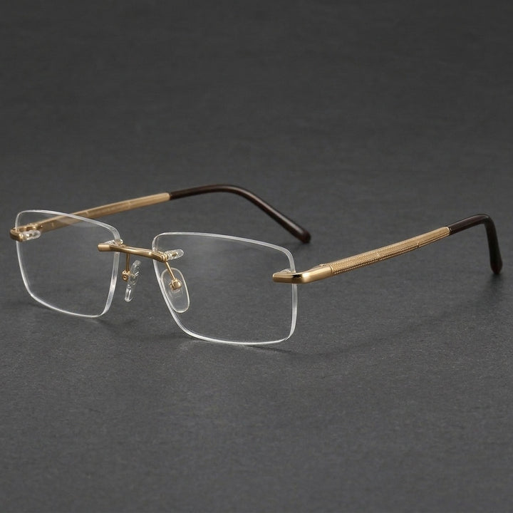 Chashma Unisex Rimless Square Titanium Spring Hinge Eyeglasses 816069 - Gold — view 3 | Chashma at FuzWeb