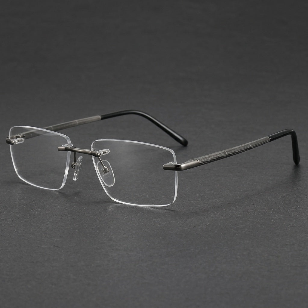 Chashma Unisex Rimless Square Titanium Spring Hinge Eyeglasses 816069 - Gray — view 1 | Chashma at FuzWeb