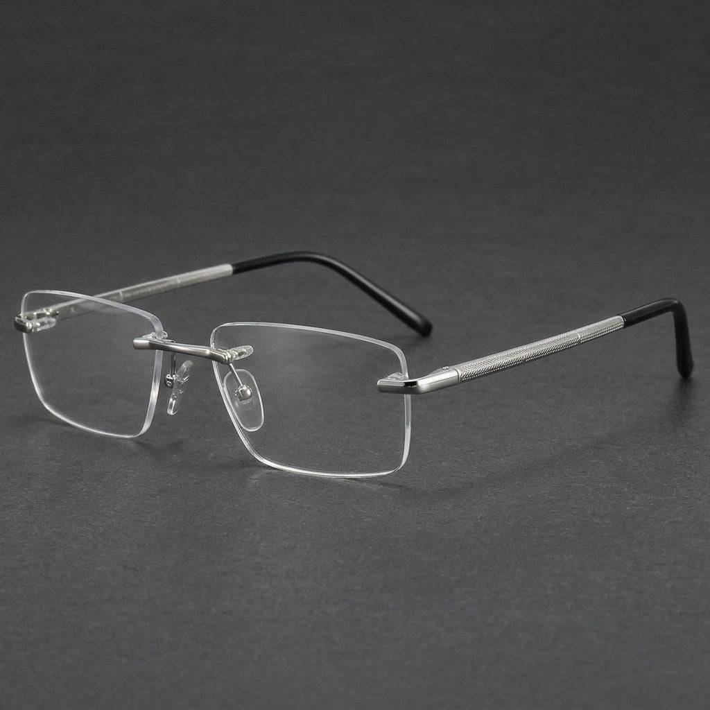 Chashma Unisex Rimless Square Titanium Spring Hinge Eyeglasses 816069 - Silver — view 2 | Chashma at FuzWeb
