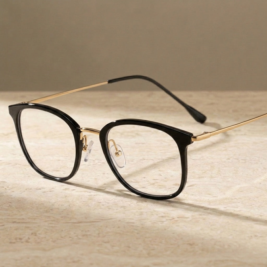Chashma Unisex Full Rim Square Tr 90 Titanium Eyeglasses 851097 - Black Frame Gold Arm — view 3 | Chashma at FuzWeb