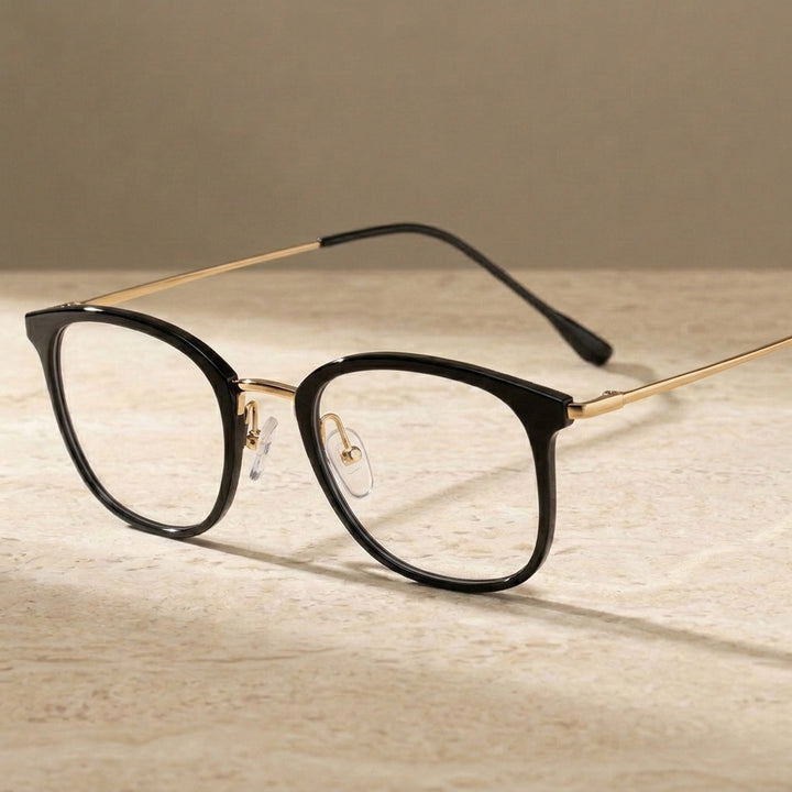 Chashma Unisex Full Rim Square Tr 90 Titanium Eyeglasses 851097 - Black Frame Gold Arm — view 3 | Chashma at FuzWeb