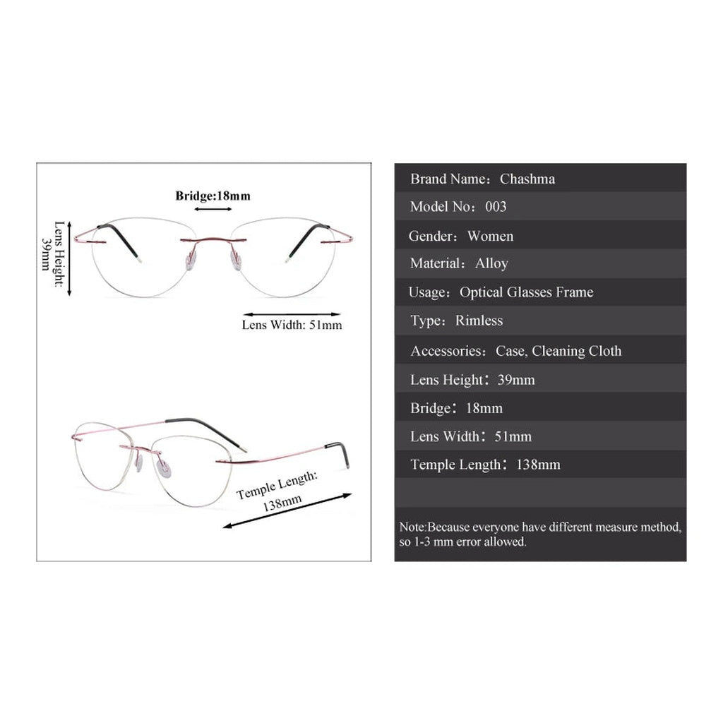 Chashma 881003 Eyeglasses — Frame Dimensions and Sizing Chart