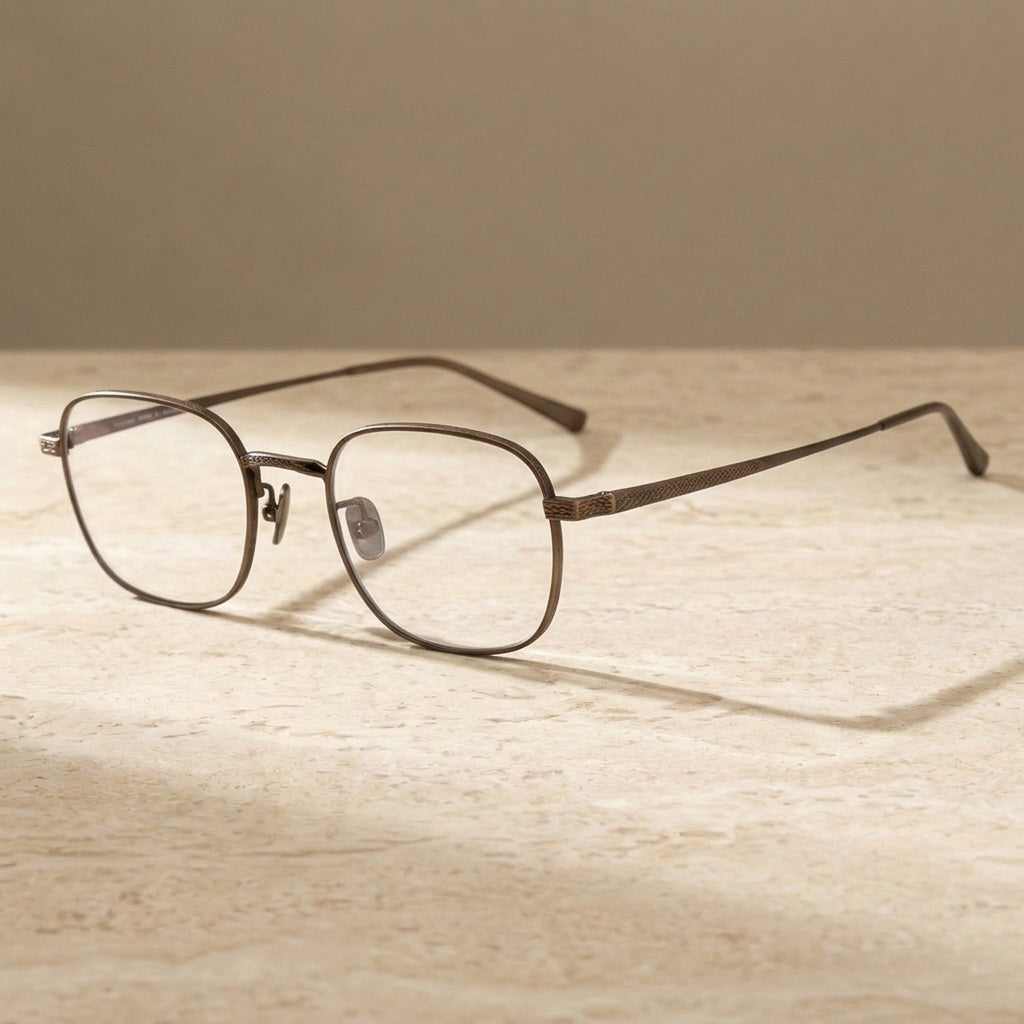 Chashma Unisex Full Rim Round Square Titanium Eyeglasses 881015 - Bronze — view 1 | Chashma at FuzWeb