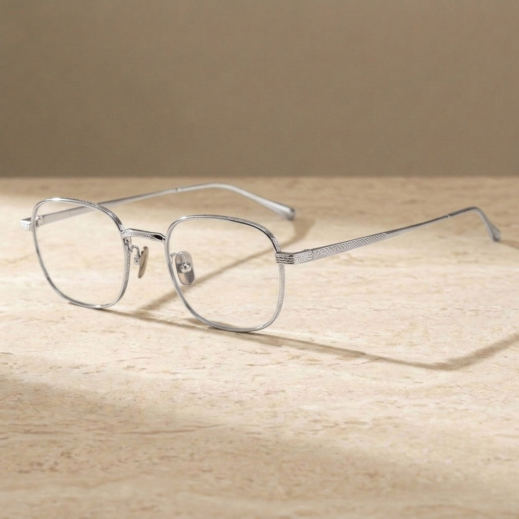 Chashma Unisex Full Rim Round Square Titanium Eyeglasses 881015 - Silver — view 2 | Chashma at FuzWeb