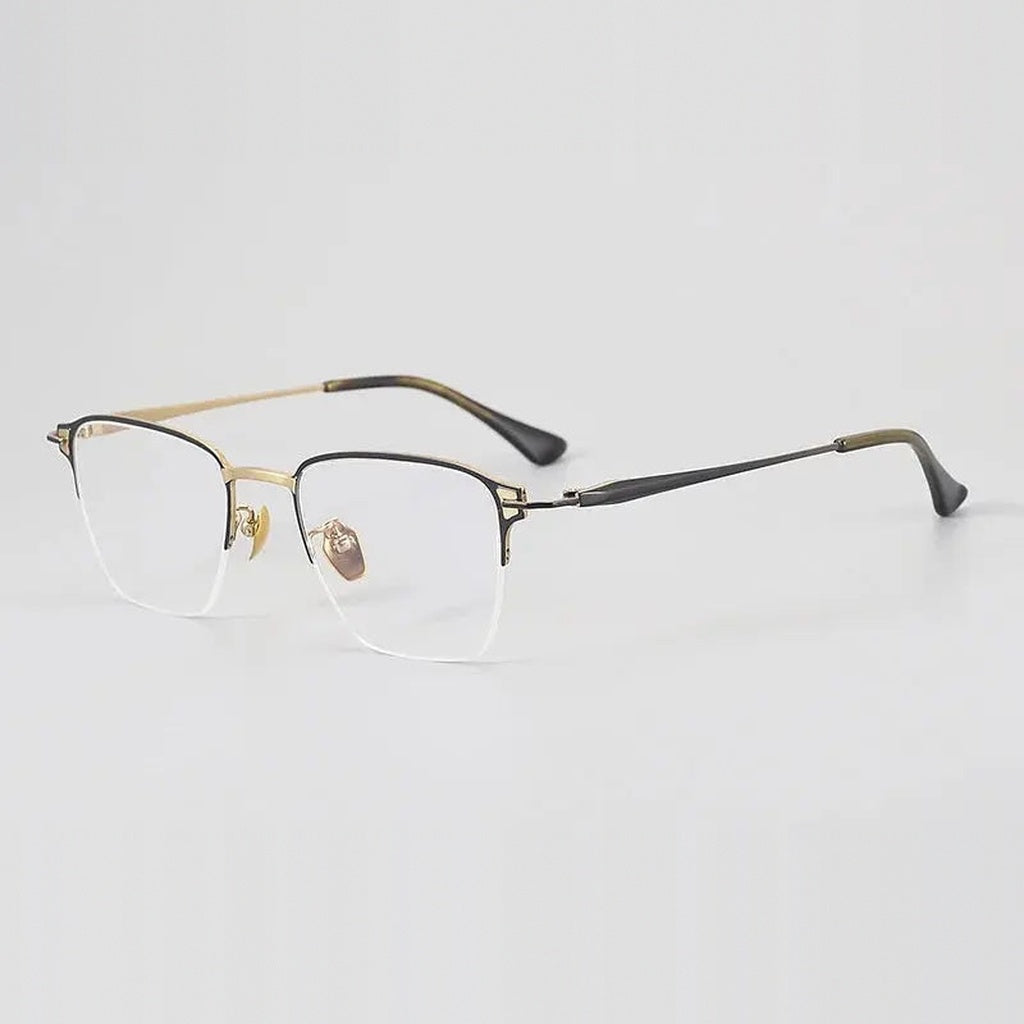 Chashma Unisex Semi Rim Big Polygon Square Titanium Eyeglasses 881485 - Black-Gold — view 1 | Chashma at FuzWeb