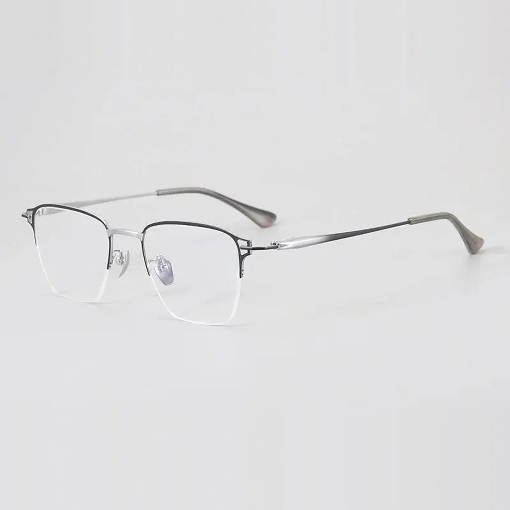 Chashma Unisex Semi Rim Big Polygon Square Titanium Eyeglasses 881485 - Black-Silver — view 2 | Chashma at FuzWeb