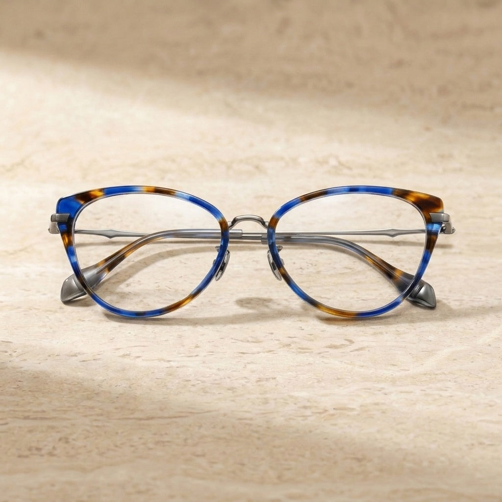 Chashma Unisex Full Rim Oval Acetate Titanium Eyeglasses 881660 - C50-Blue-Leopard — view 2 | Chashma at FuzWeb