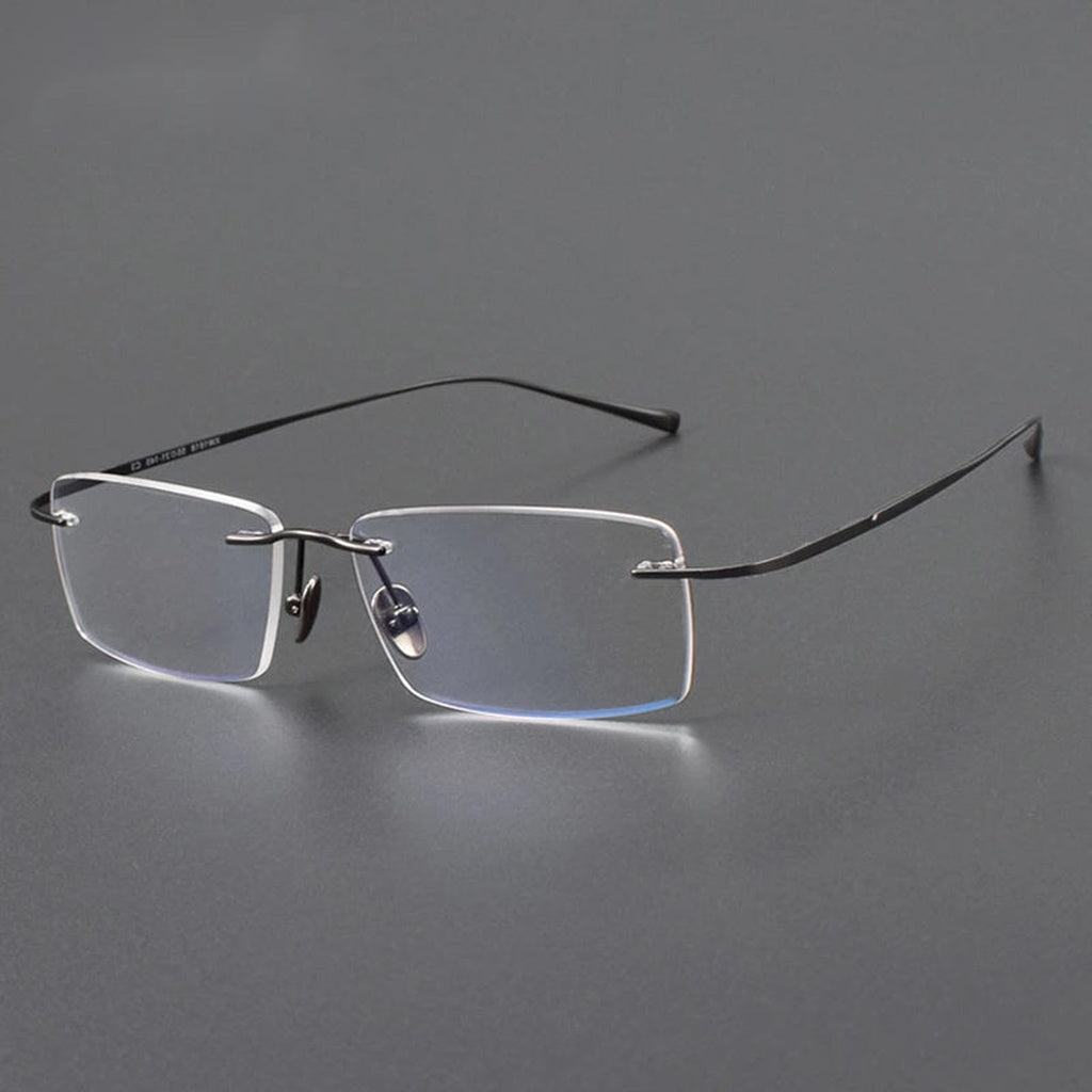 Chashma Unisex Rimless Square Titanium Eyeglasses 881818 - Gun Gray — view 1 | Chashma at FuzWeb