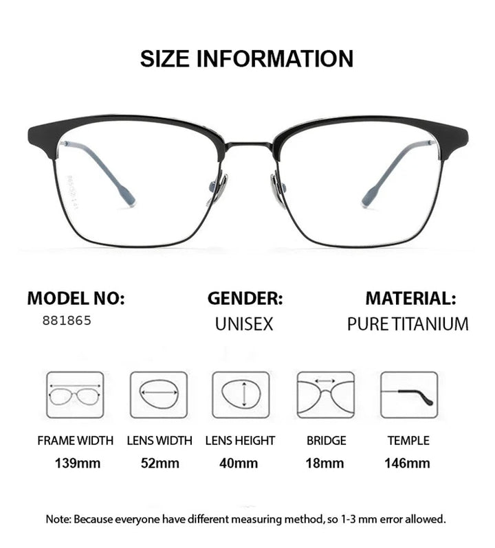 Chashma 881865 Eyeglasses — Frame Dimensions and Sizing Chart