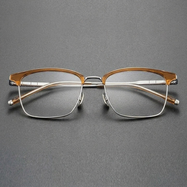 Chashma Unisex Full Rim Square Acetate Titanium Eyeglasses 881865 - Transp Brown-Silver — view 6 | Chashma at FuzWeb