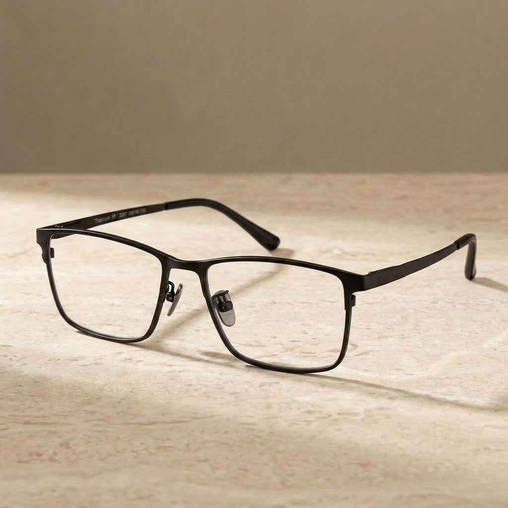 Chashma Unisex Full Rim Big Square Titanium Eyeglasses 882057 - C1-Matte Black — view 2 | Chashma at FuzWeb