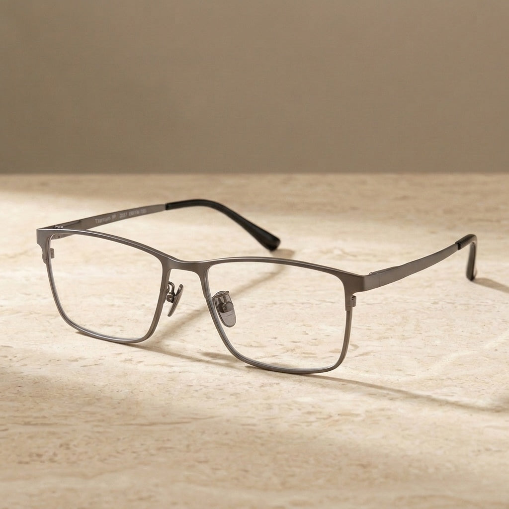 Chashma Unisex Full Rim Big Square Titanium Eyeglasses 882057 - C2-Matte Gray — view 1 | Chashma at FuzWeb