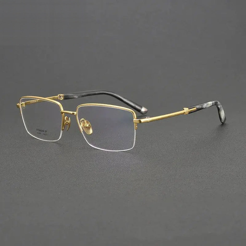 Chashma Unisex Semi Rim Square Oval Titanium Horn Eyeglasses 882369 - Gold — view 2 | Chashma at FuzWeb