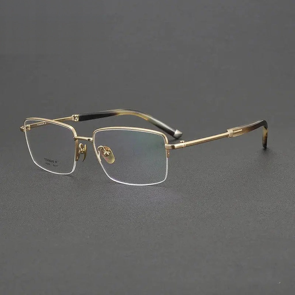 Chashma Unisex Semi Rim Square Oval Titanium Horn Eyeglasses 882369 - Rose Gold — view 1 | Chashma at FuzWeb