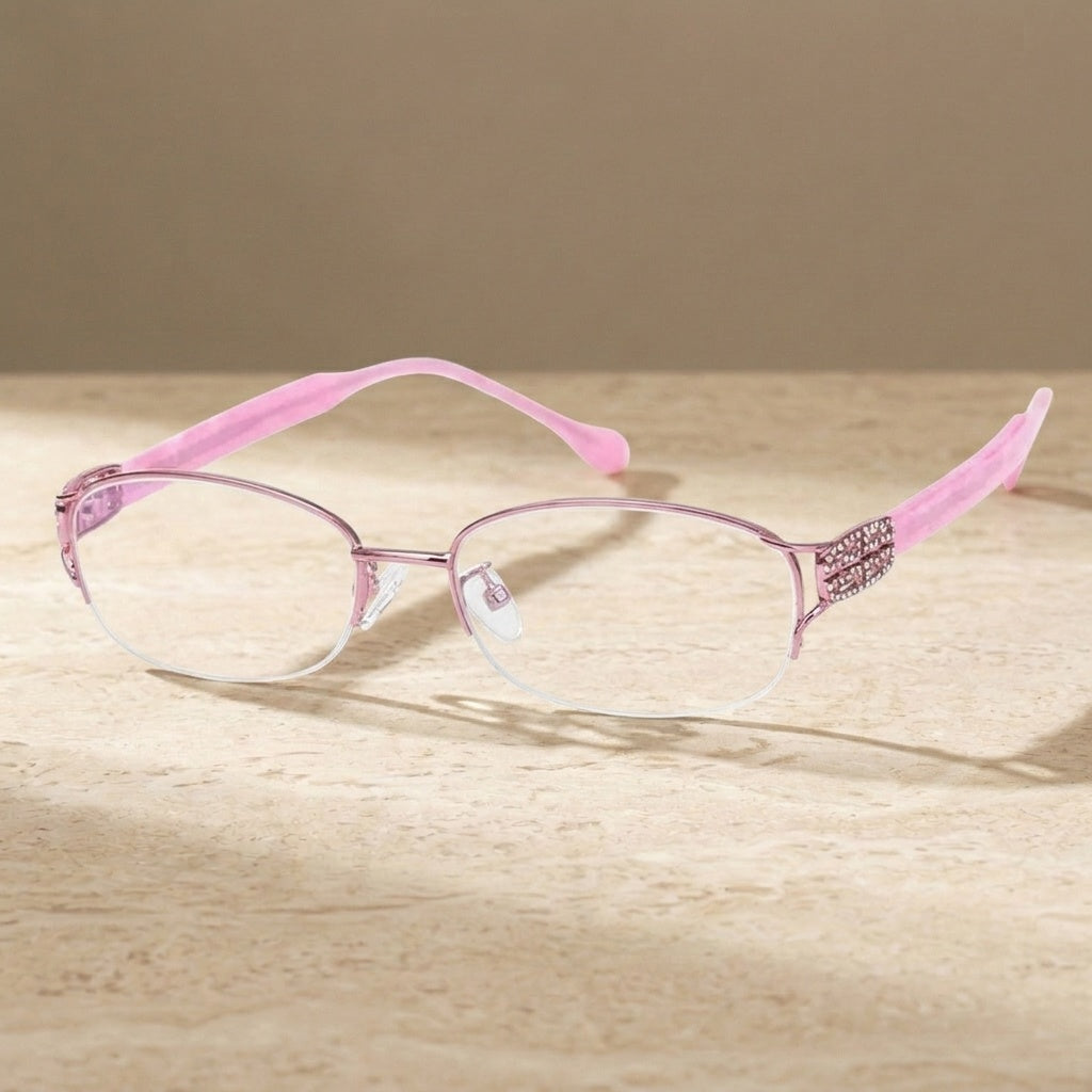 Chashma Women's Semi Rim Oval Titanium Acetate Eyeglasses 882392 - Pink — view 1 | Chashma at FuzWeb
